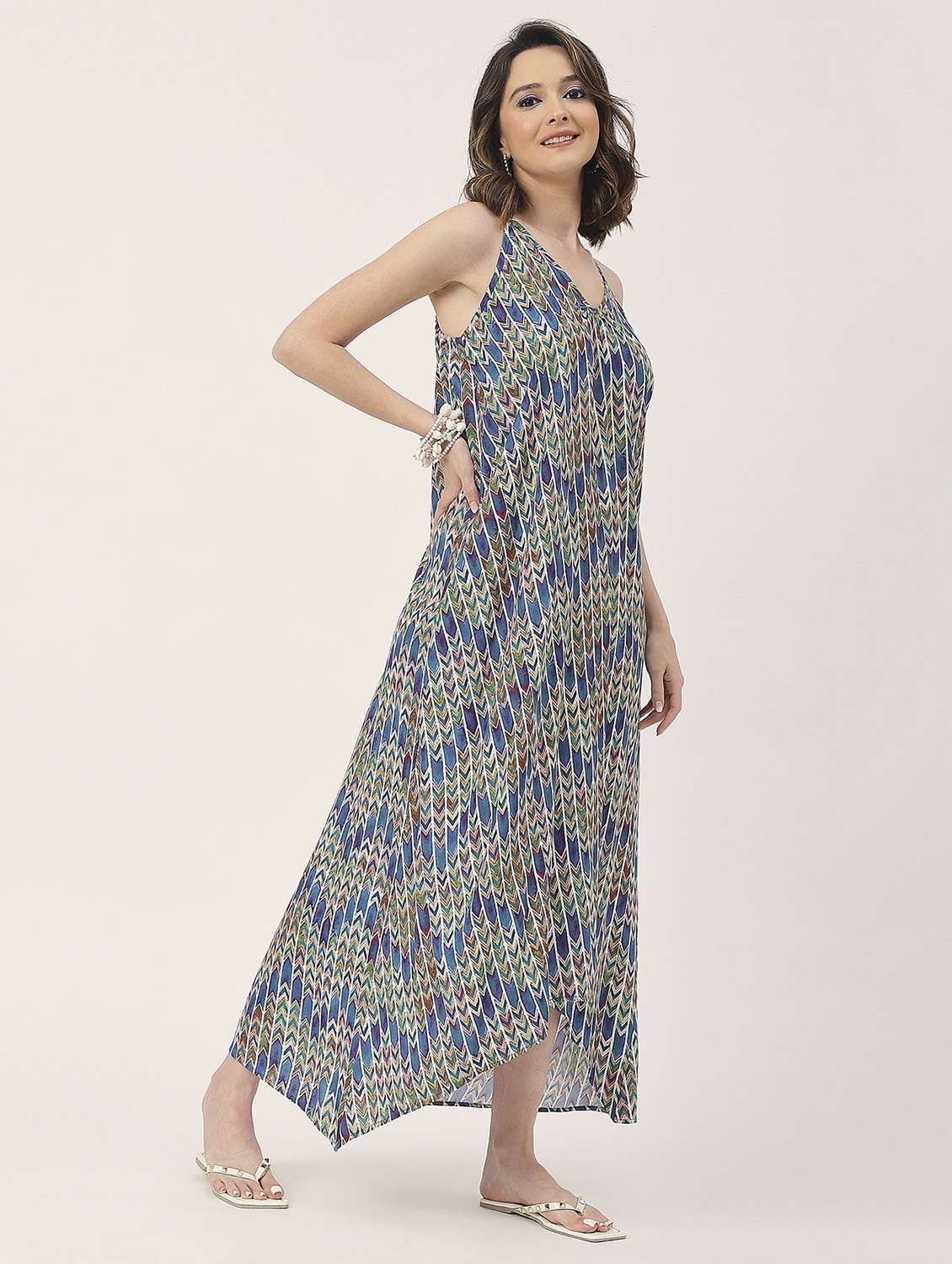 women blue printed high- low dress - 20827655 -  Standard Image - 2