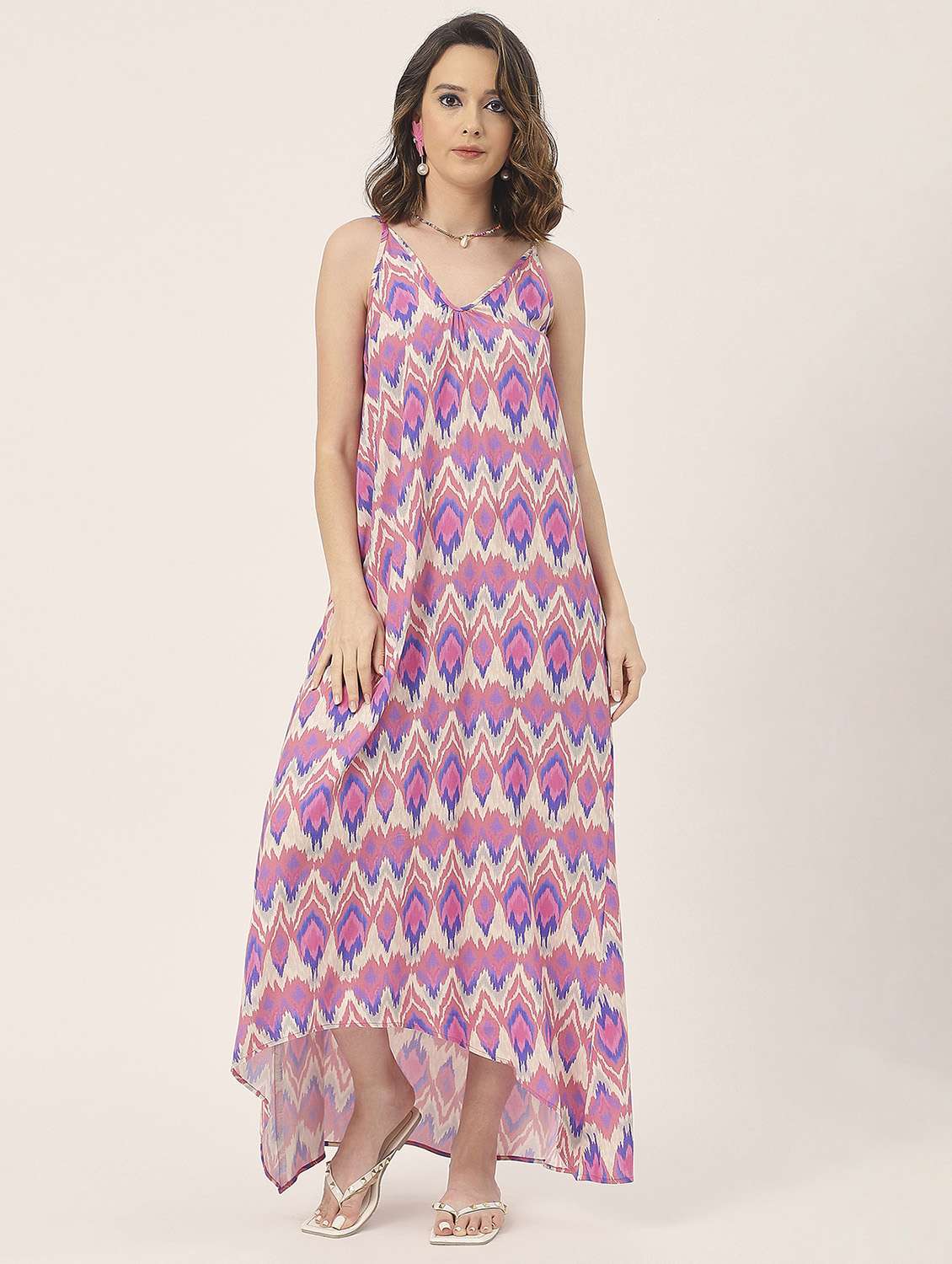 women multicolored ikat printed high low dress - 20827656 -  Standard Image - 2