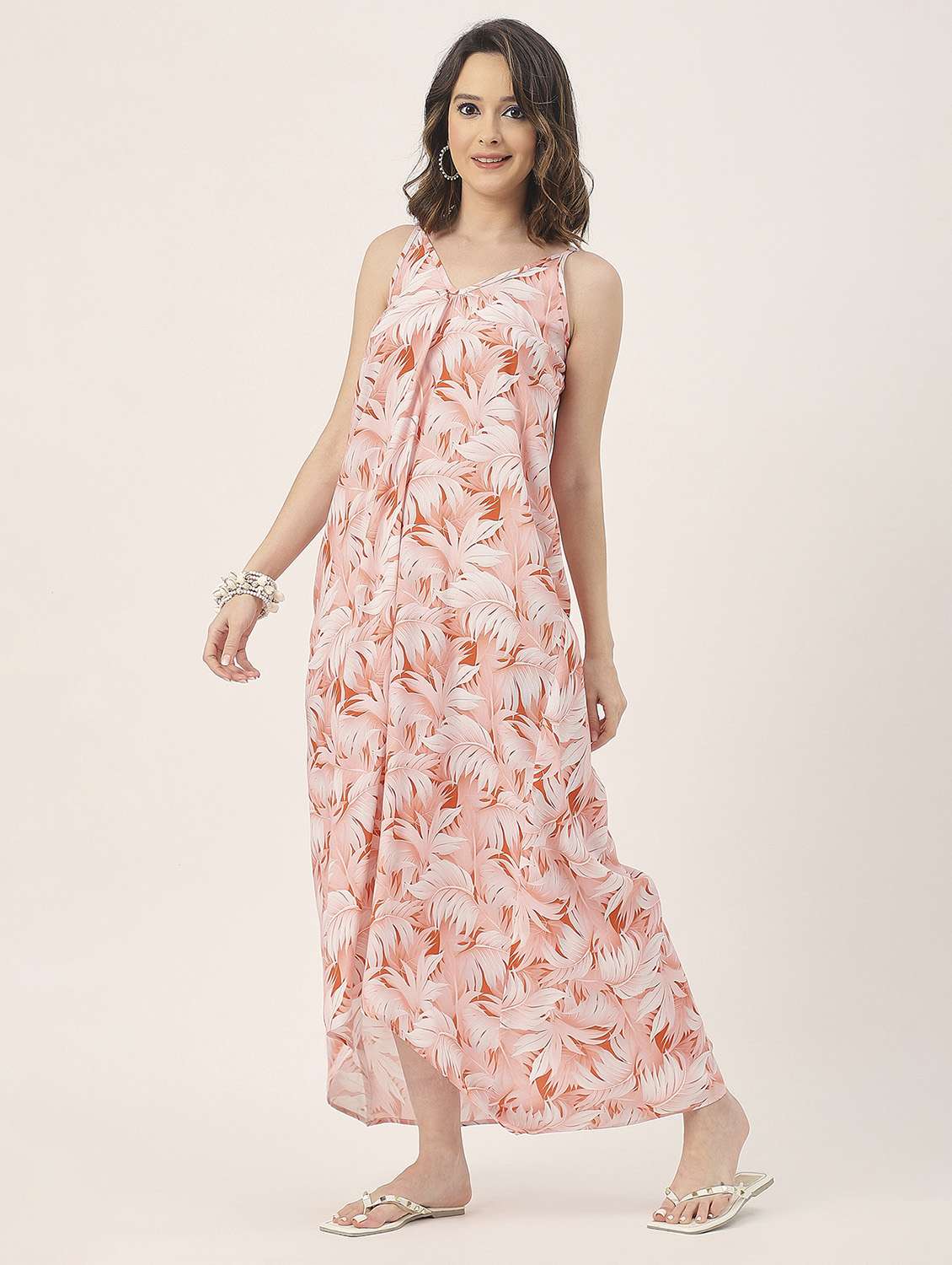 women orange tropical printed high low dress - 20827658 -  Standard Image - 2