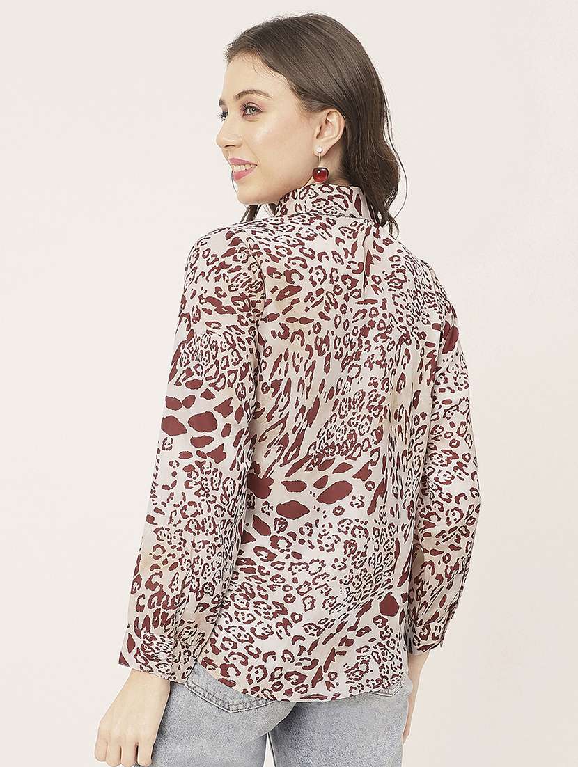 brown satin animal print shirt - 20827664 -  Standard Image - 2