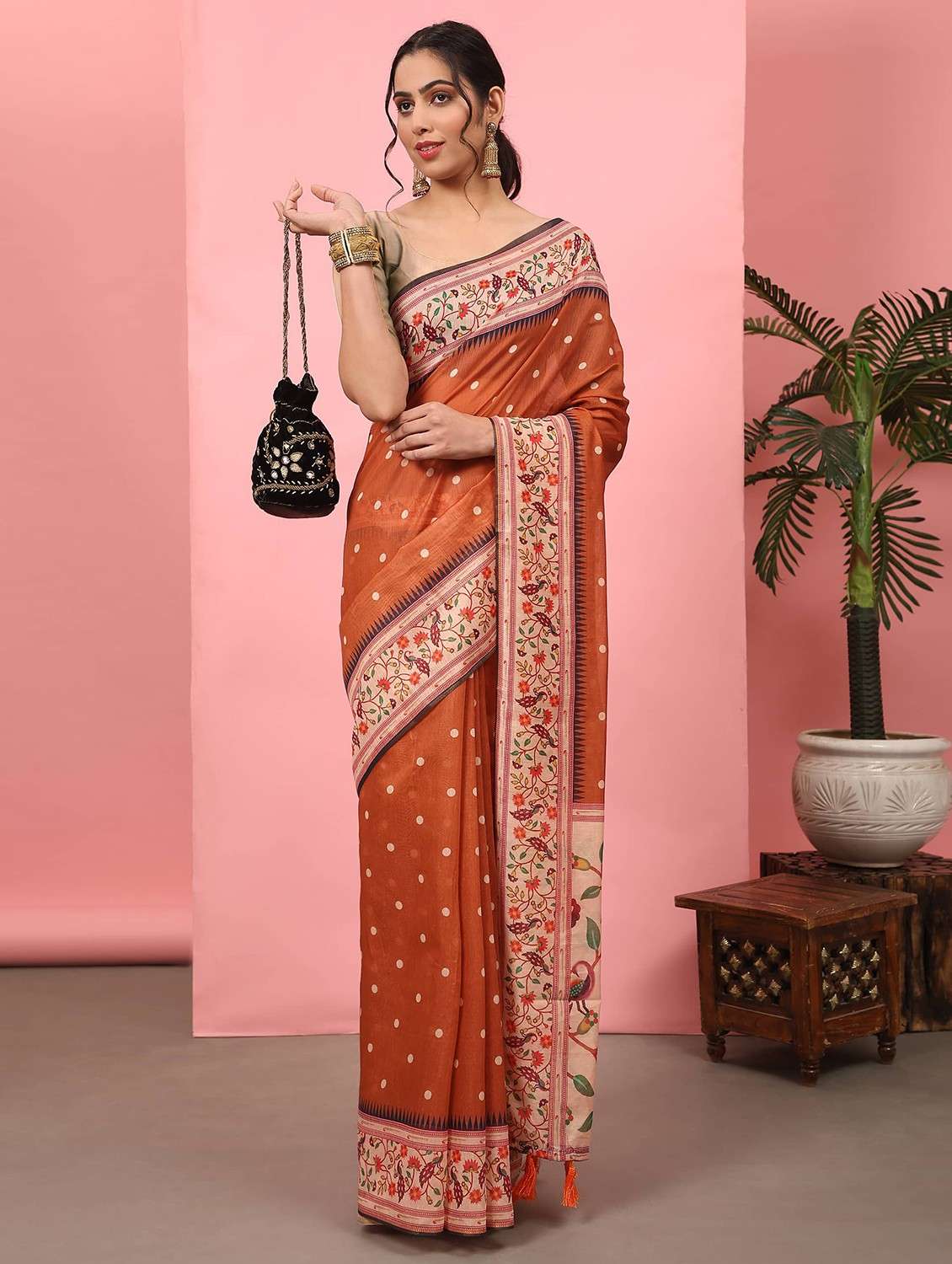 women orange self design paithani saree with blouse - 20827708 -  Standard Image - 2