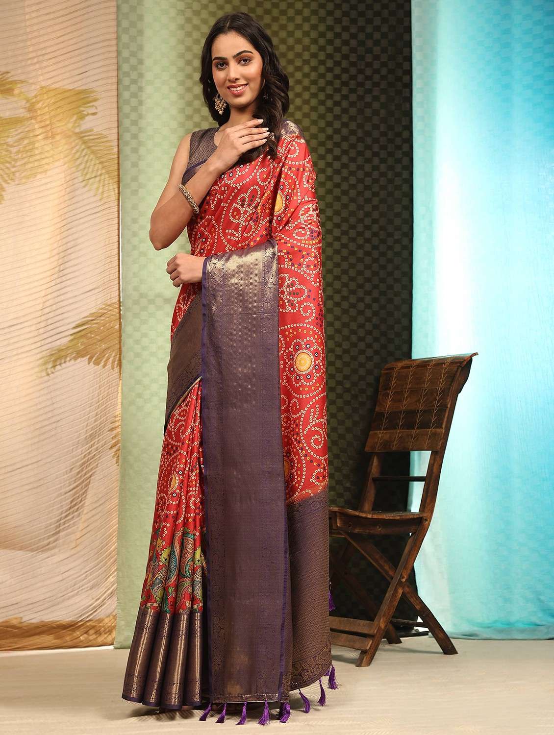women red bandhani printed saree with blouse - 20827717 -  Standard Image - 2