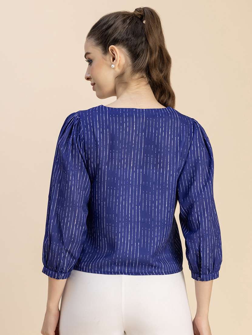navy blue self design striped top - 20827737 - Standard Image - 2