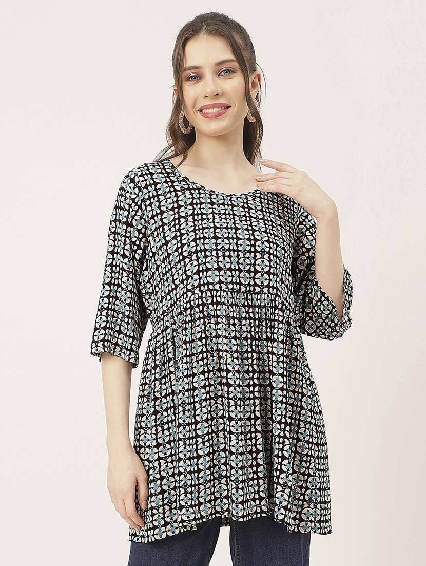 black printed detailed peplum top