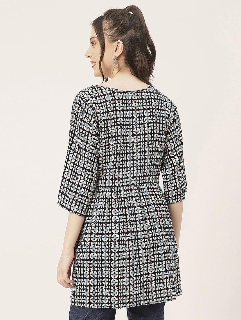 black printed detailed peplum top - 20827740 - Standard Image - 2