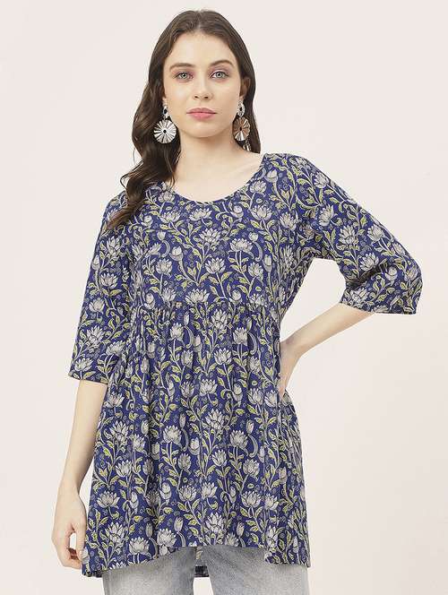 blue floral printed peplum top - 20827741 -  Standard Image - 0