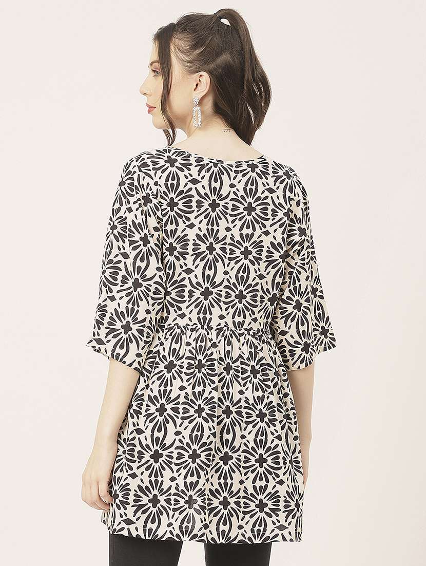 women beige block printed flared top - 20827743 -  Standard Image - 2