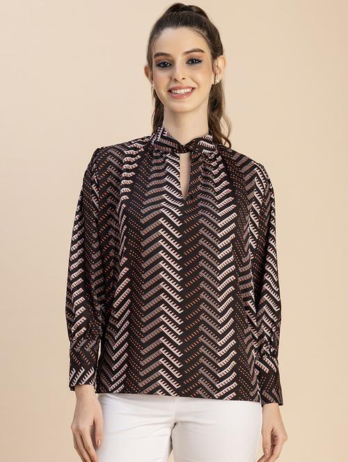 brown printed detailed regular top - 20827746 -  Standard Image - 0