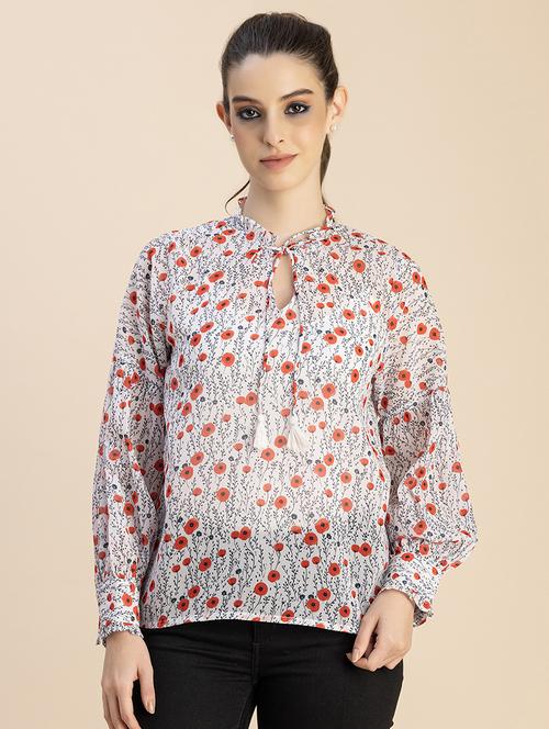 women off-white floral printed regular top - 20827958 - Standard Image - 0