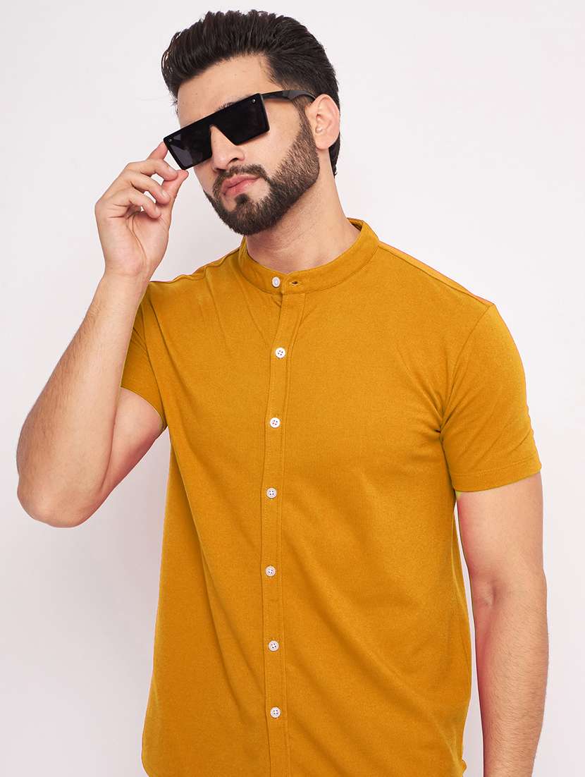 mustard cotton blend casual shirt - 20828774 -  Standard Image - 2