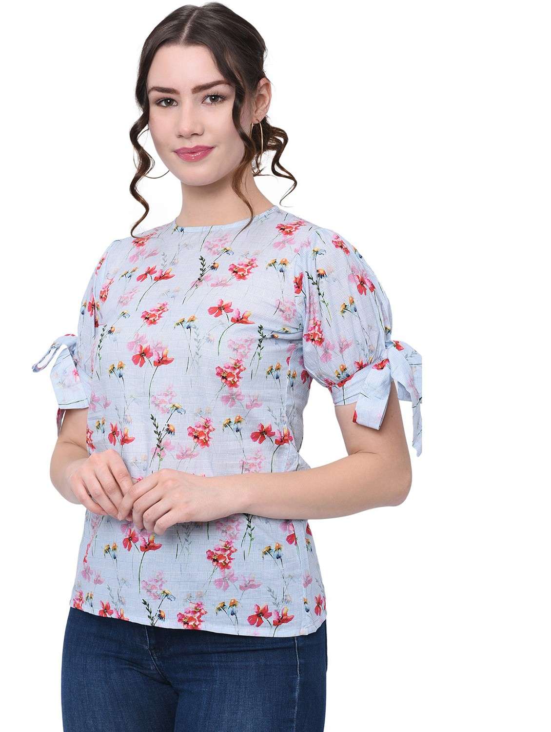 light blue floral print cotton top - 20829486 - Standard Image - 2