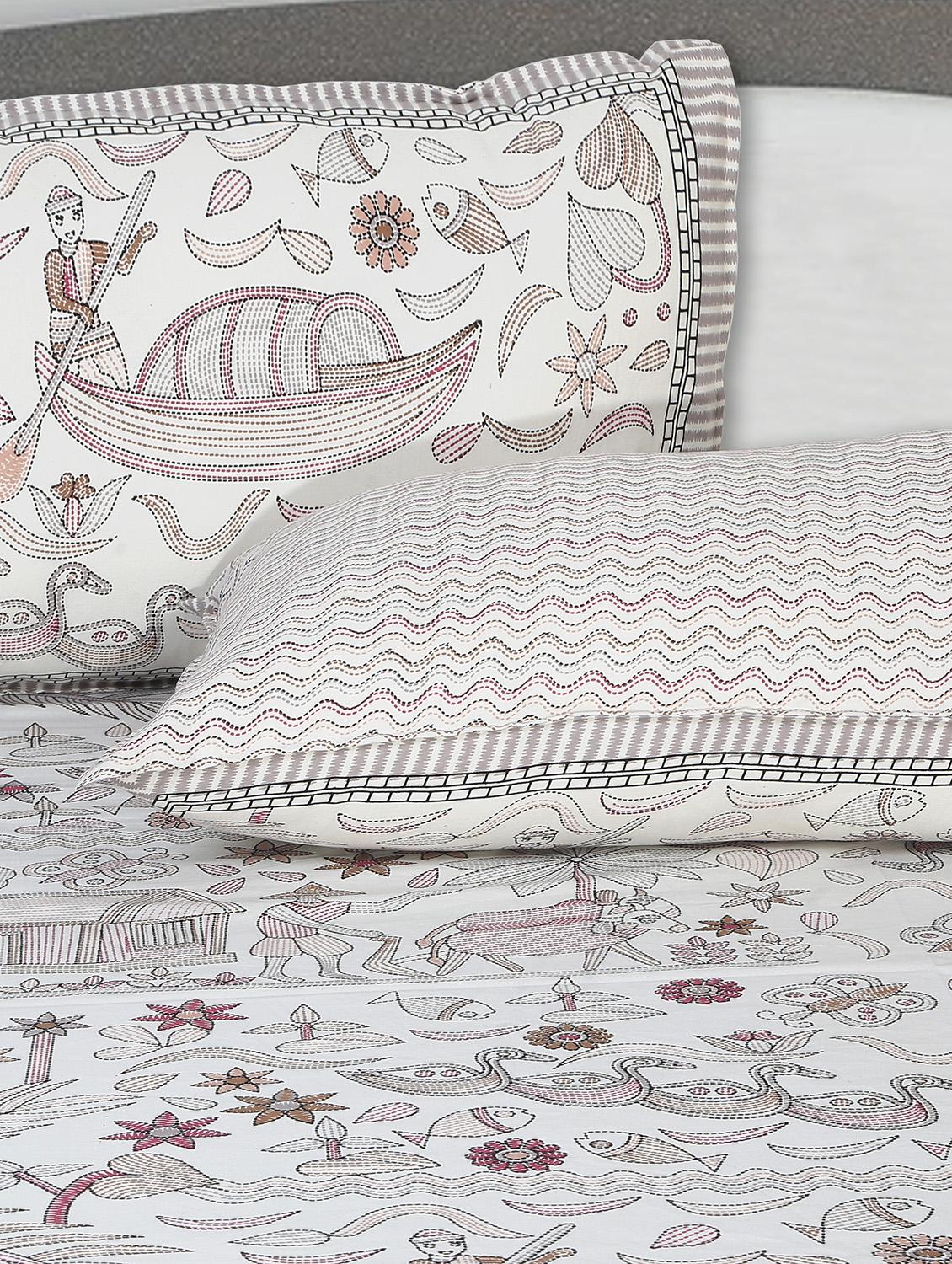 texstylers cotton printed kantha pattern traditional jaipuri queen size bedsheet with 2 pillow covers - 20829786 - Standard Image - 2