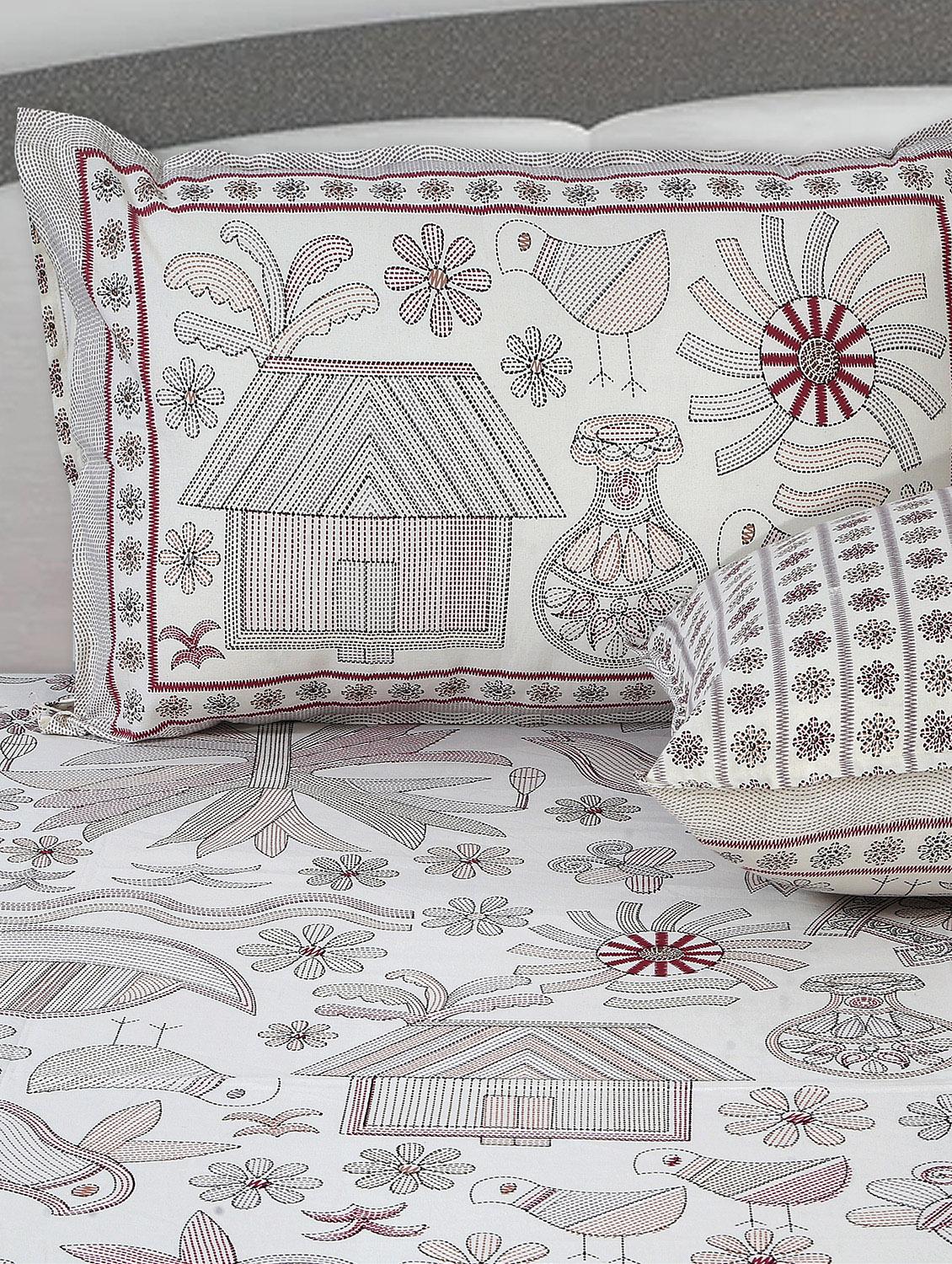 texstylers cotton printed kantha pattern traditional jaipuri queen size bedsheet with 2 pillow covers - 20829794 - Standard Image - 2