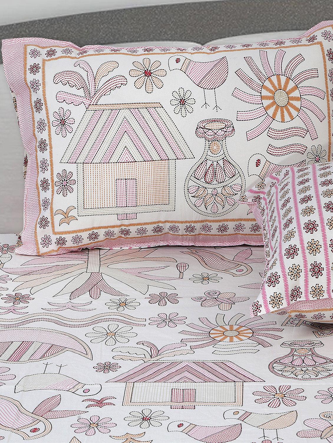 texstylers cotton printed kantha pattern traditional jaipuri queen size bedsheet with 2 pillow covers - 20829796 - Standard Image - 2