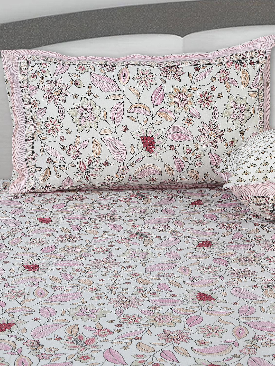 texstylers cotton printed kantha pattern traditional jaipuri queen size bedsheet with 2 pillow covers - 20829798 - Standard Image - 2