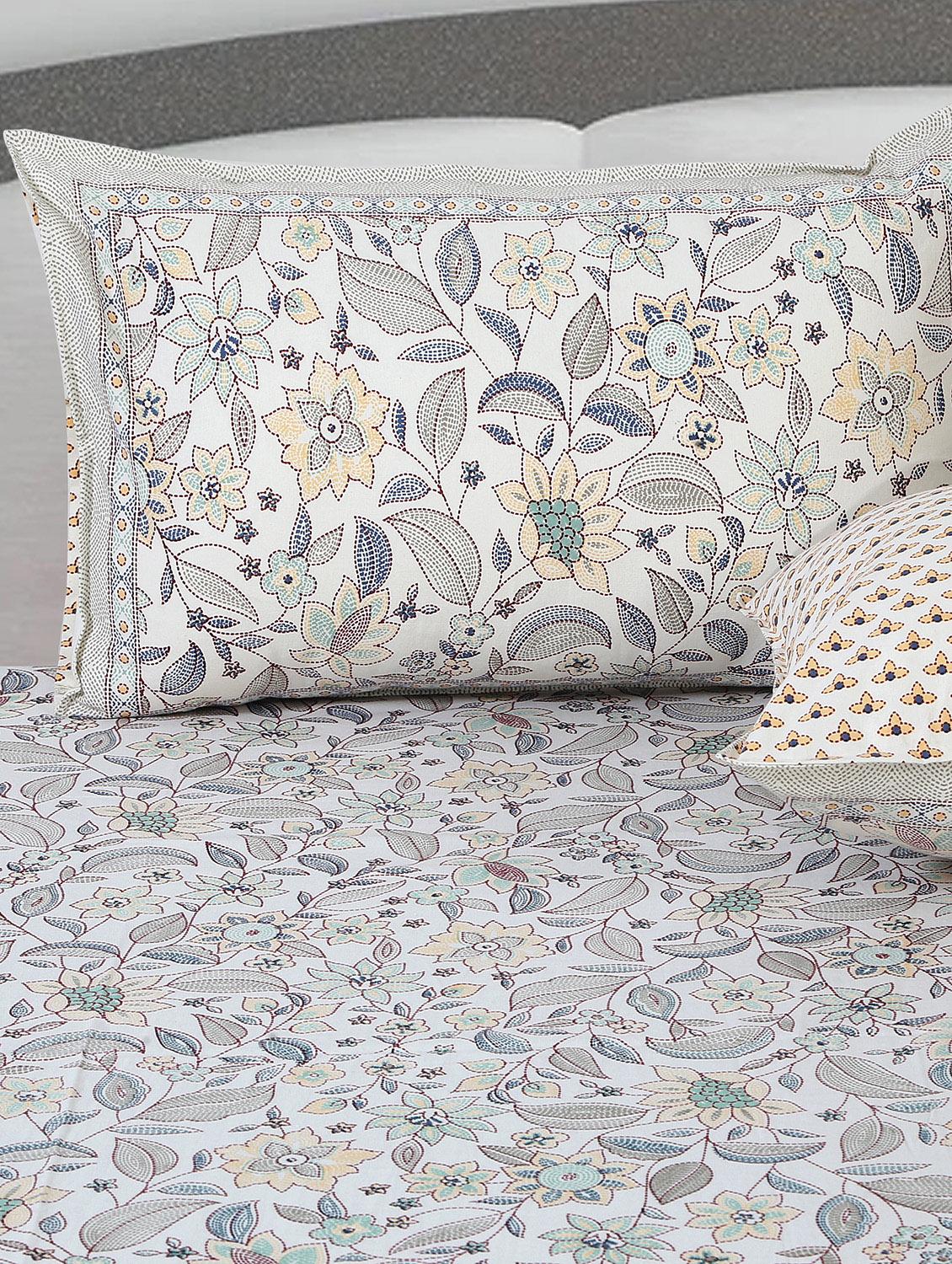 texstylers cotton printed kantha pattern traditional jaipuri queen size bedsheet with 2 pillow covers - 20829800 - Standard Image - 2