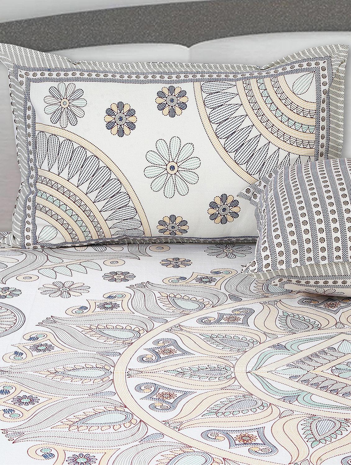 texstylers cotton printed kantha pattern traditional jaipuri queen size bedsheet with 2 pillow covers - 20829803 - Standard Image - 2
