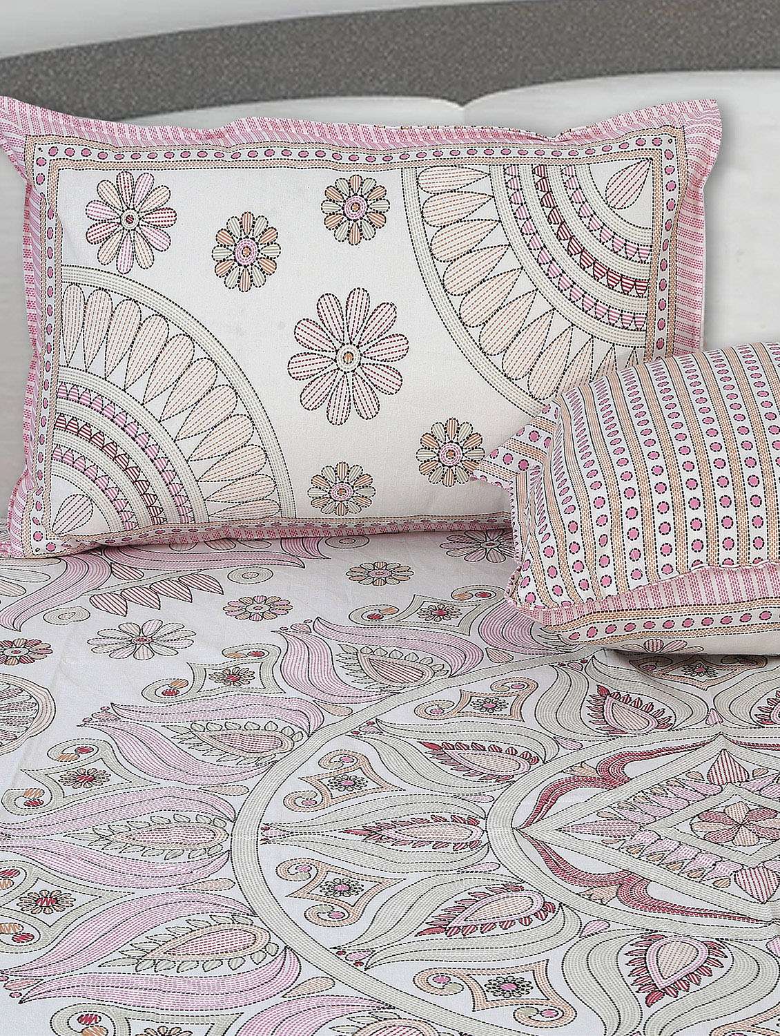 texstylers cotton printed kantha pattern traditional jaipuri queen size bedsheet with 2 pillow covers - 20829804 -  Standard Image - 2