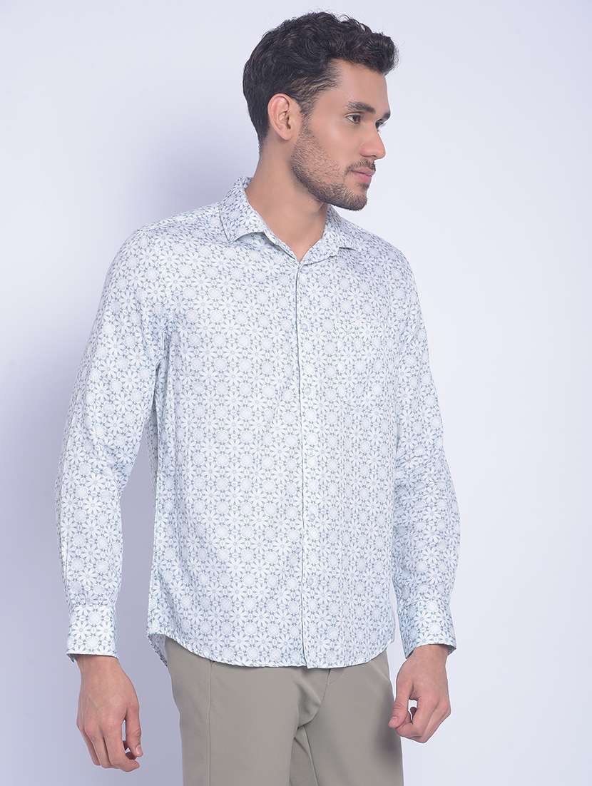 men white printed full sleeve casual shirt