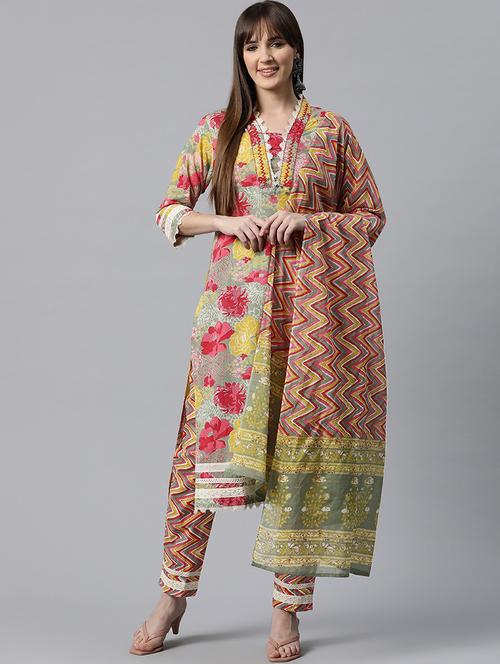 women floral kurta pant set with dupatta - 20830017 -  Standard Image - 0