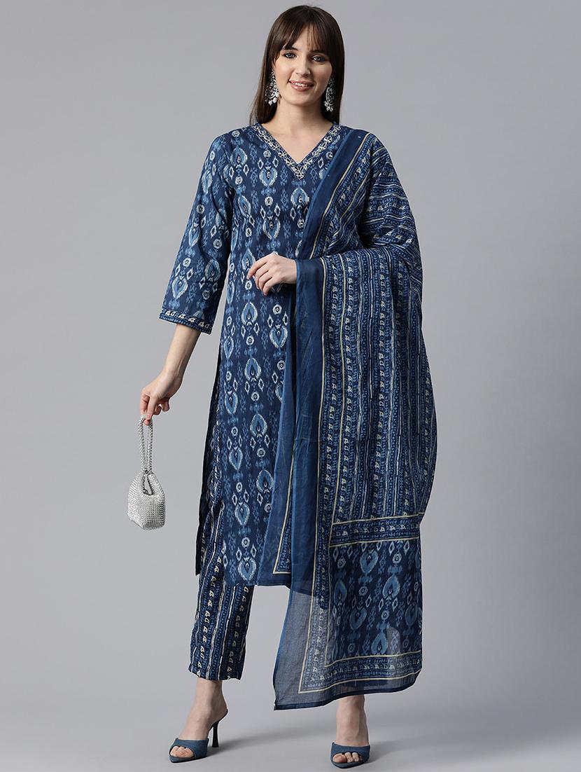 women blue printed kurta pant set with dupatta - 20830030 - Standard Image - 2