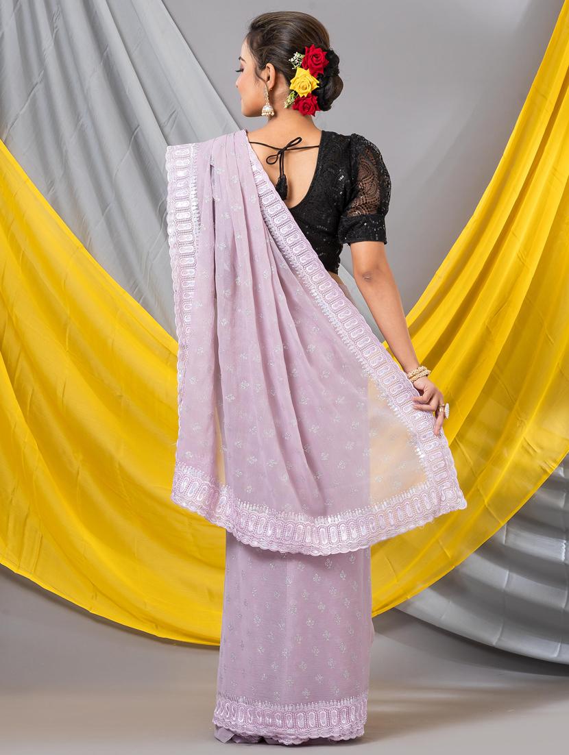 women solid with work bordered saree with blouse - 20830273 - Standard Image - 2