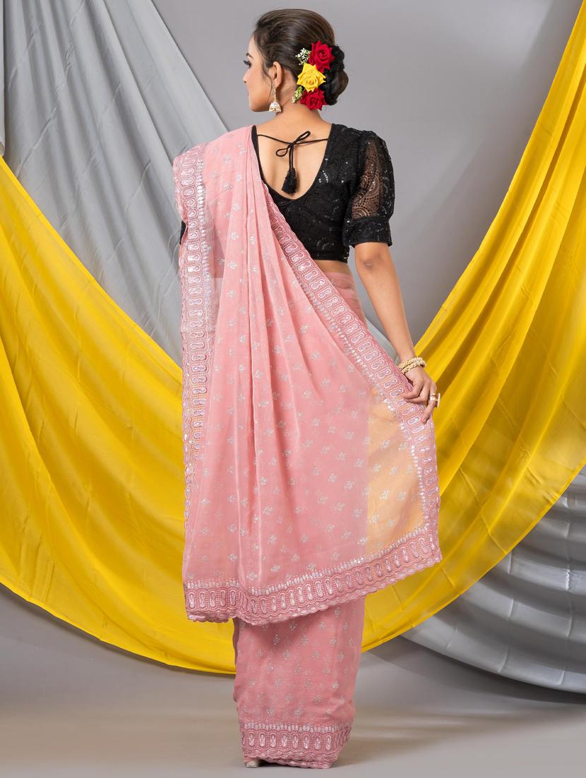 women solid with work bordered saree with blouse - 20830275 - Standard Image - 2