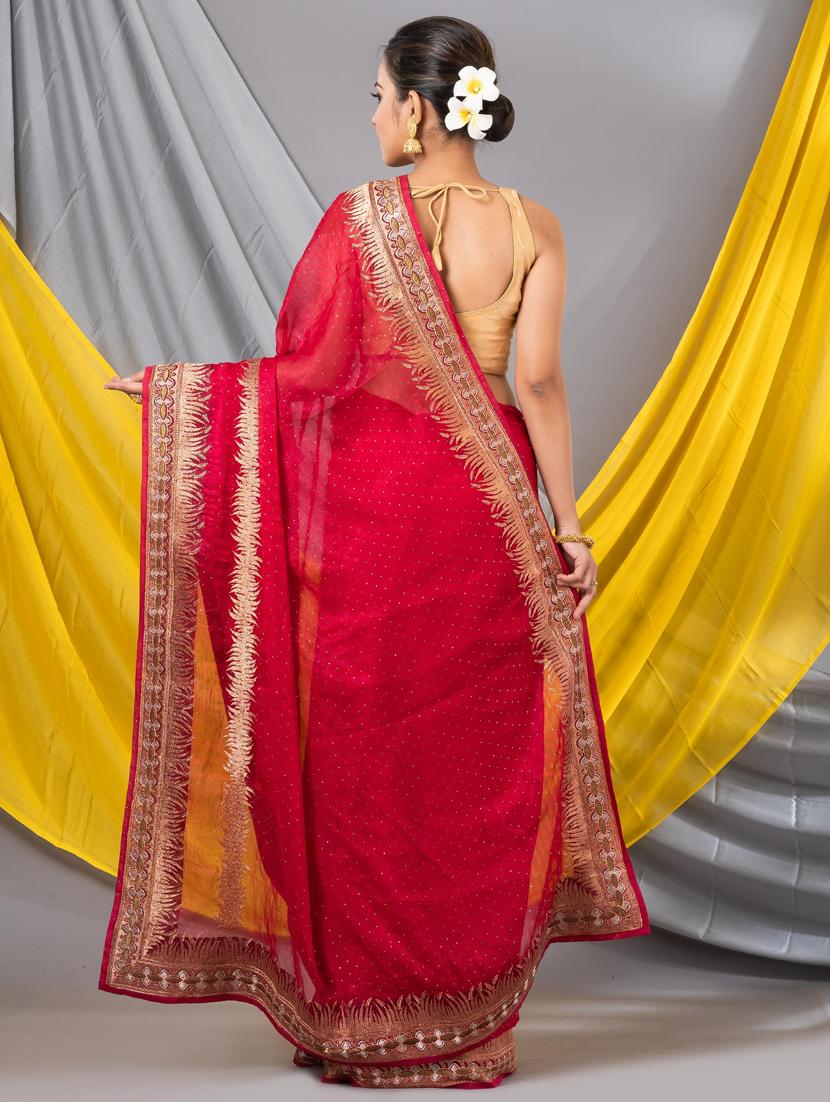 women solid with work bordered saree with blouse - 20830288 - Standard Image - 2