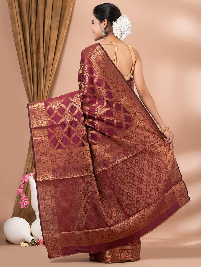 women maroon self design kanjivaram saree with blouse - 20830537 - Standard Image - 2