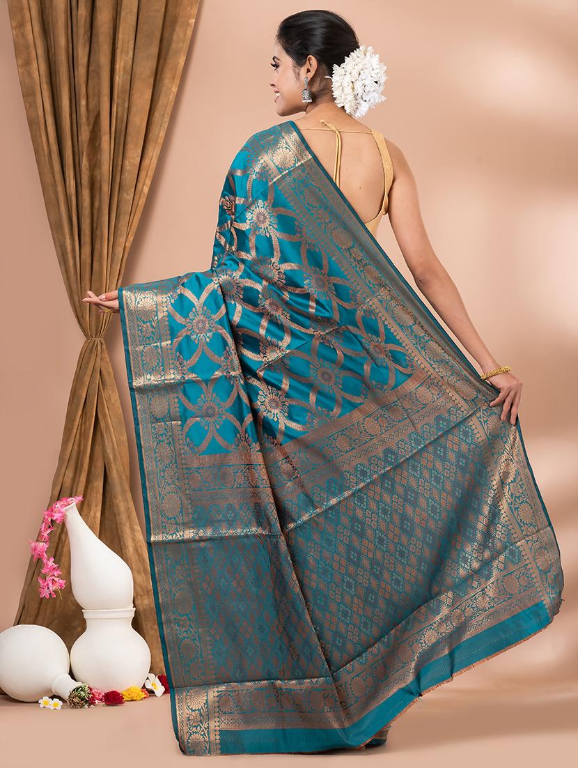 turquoise self design banarasi saree with blouse - 20830539 - Standard Image - 2