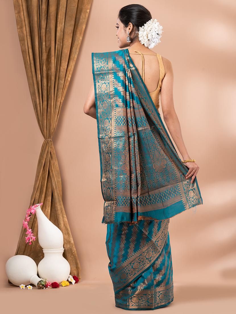 women green self design kanjivaram saree with blouse - 20830541 - Standard Image - 2