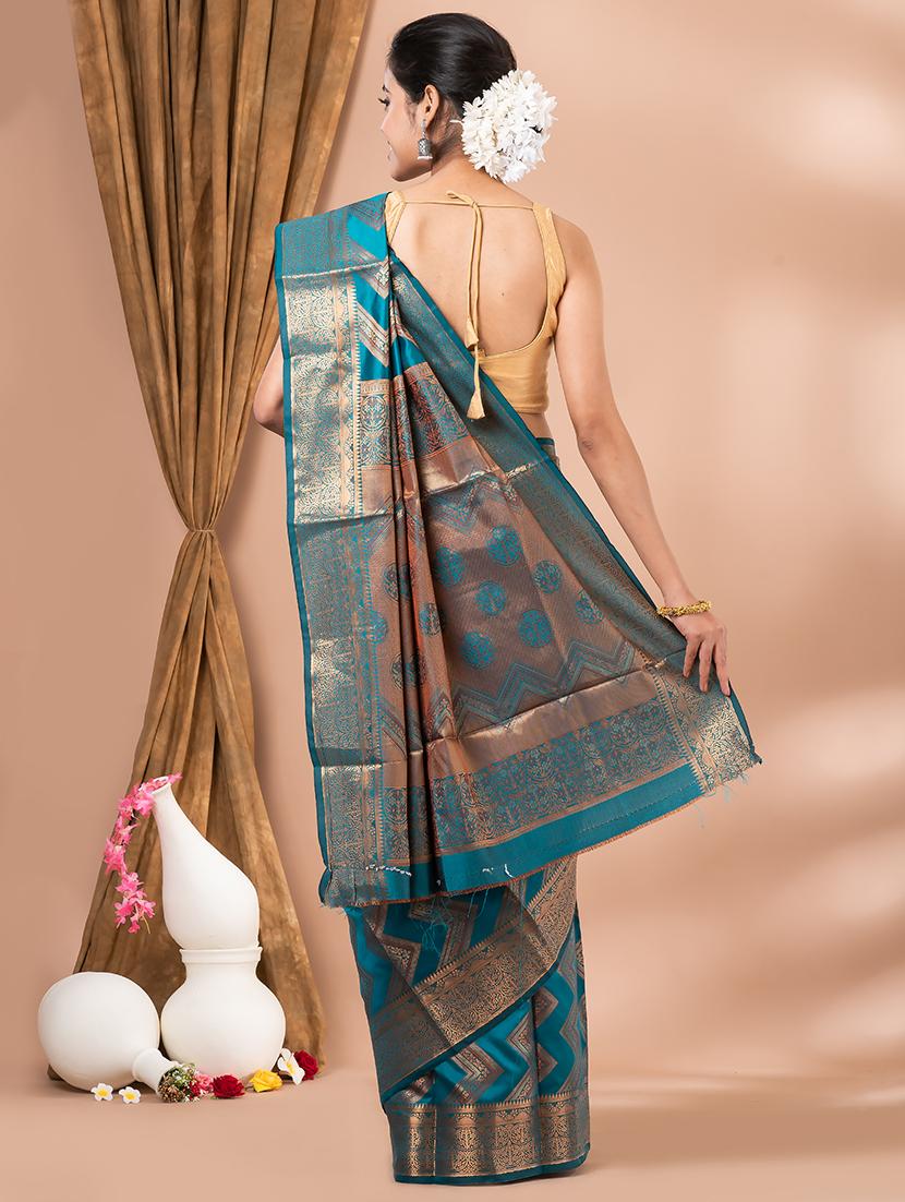 turquoise self design banarasi saree - 20830544 - Standard Image - 2