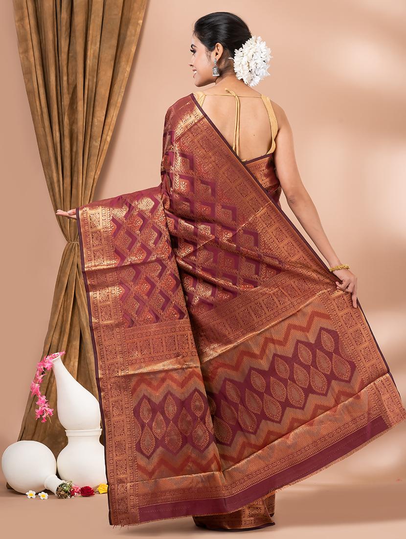 maroon self design banarasi saree with blouse - 20830548 - Standard Image - 2