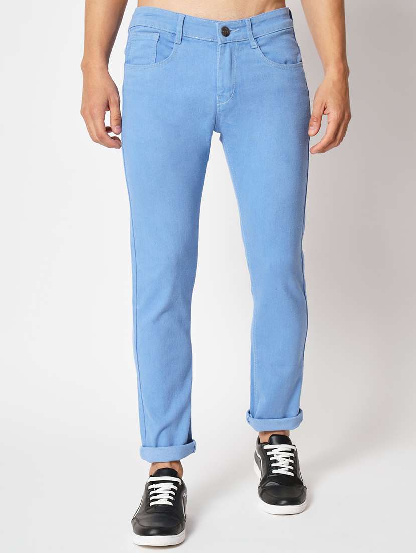 men low-rise light blue solid jean