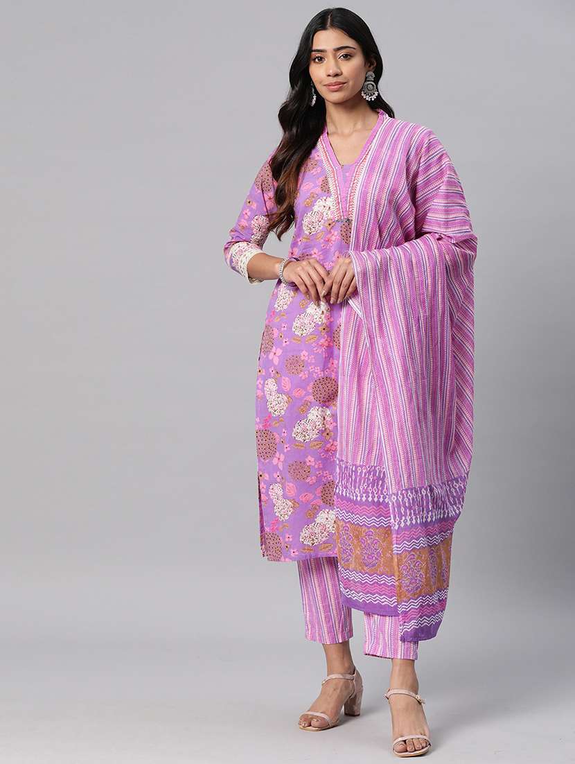 women three quarter sleeve kurta pant with dupatta set