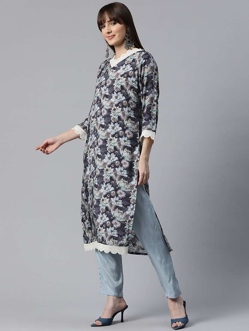 women floral v neck kurta pant set - 20831191 -  Standard Image - 2