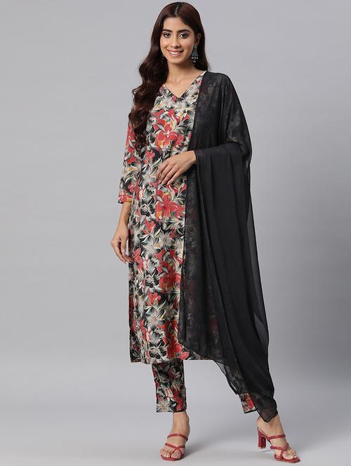 women three quarter sleeve kurta pant with dupatta set - 20831205 - Standard Image - 0