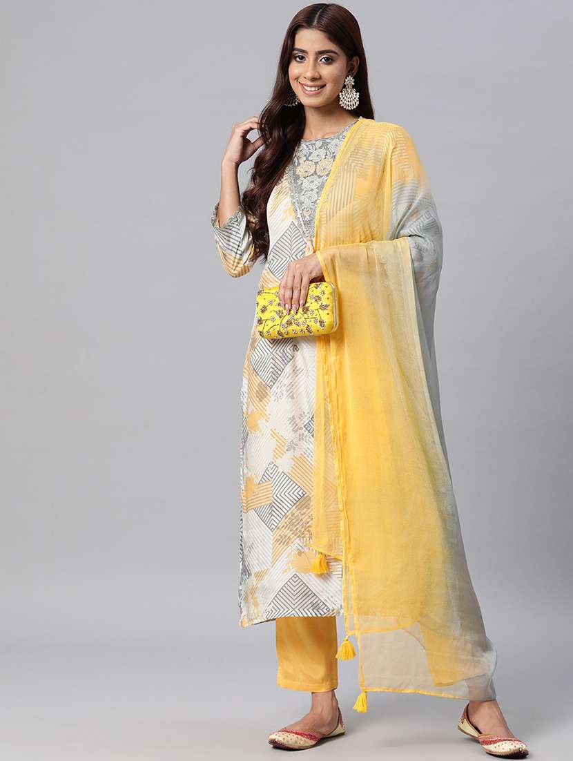 Women White Round Neck Kurta Pant Set With Dupatta - 20831222 -  Standard Image - 2