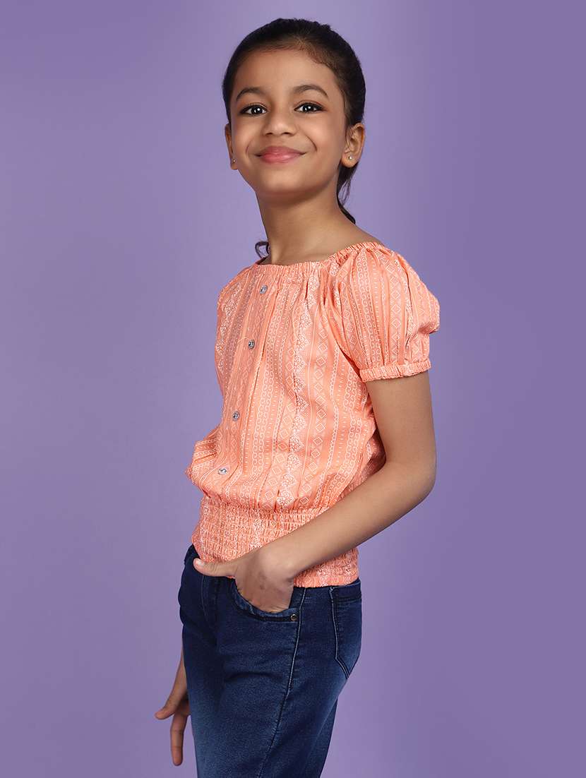 orange printed detailed casual top - 20831448 -  Standard Image - 2