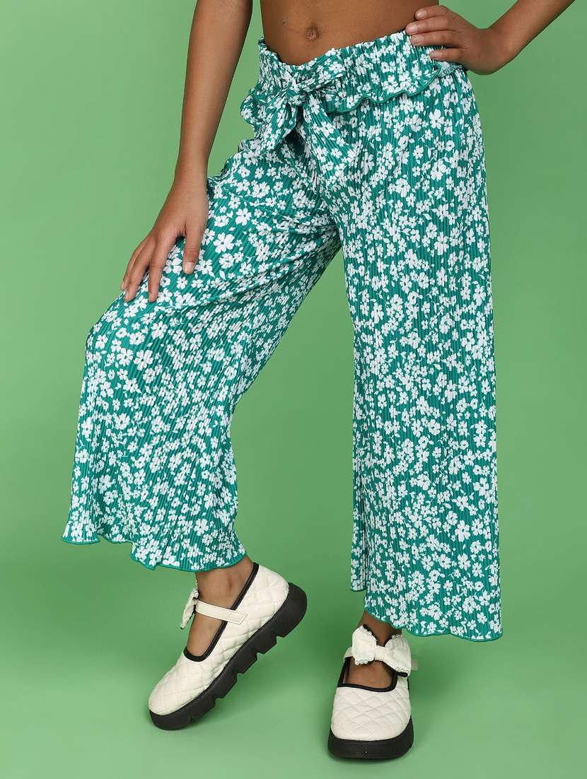 girls sea green floral printed palazzo - 20831535 -  Standard Image - 2