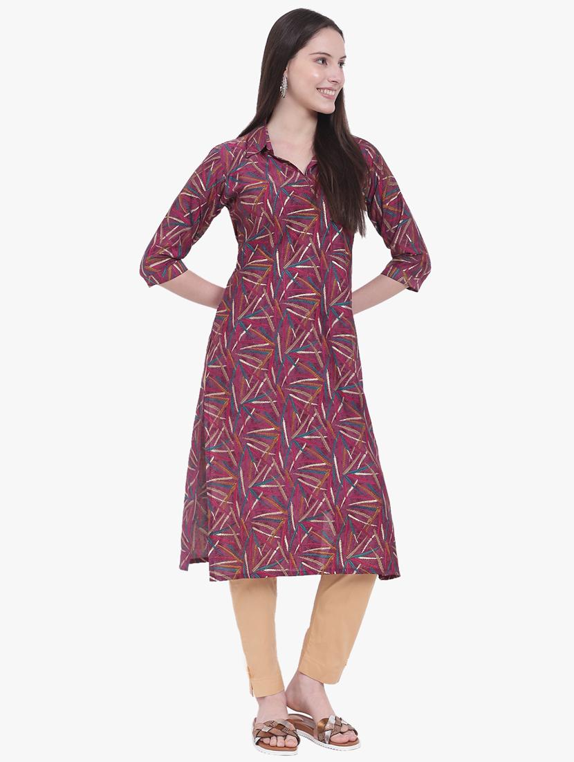 women three quarter sleeve straight kurta - 20832088 - Standard Image - 2