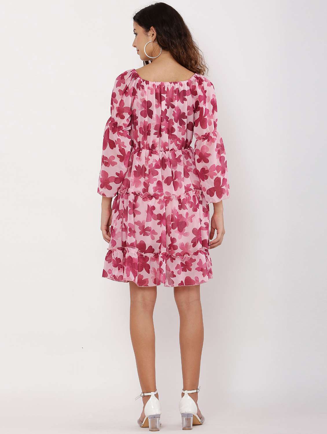 women pink floral printed fit & flare dress - 20832202 - Standard Image - 2