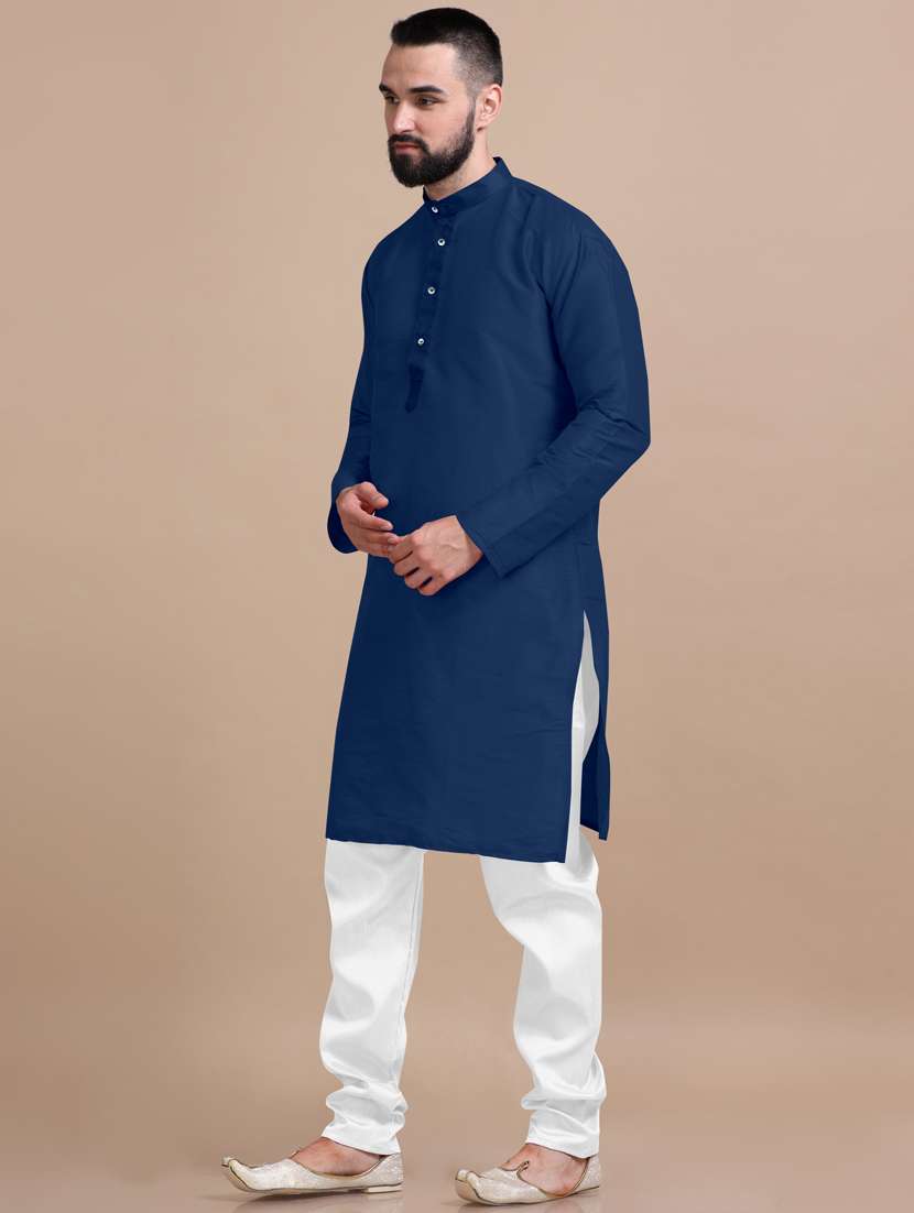 men solid mandarin neck long kurta - 20832412 -  Standard Image - 2