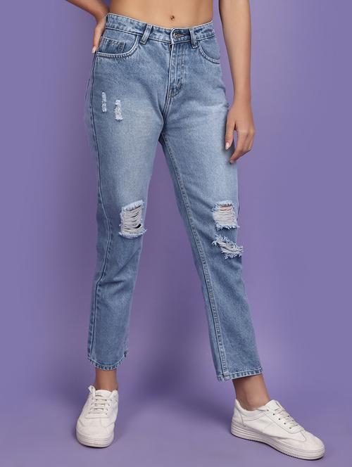 light blue distressed detailed denim jeans - 20836582 - Standard Image - 0