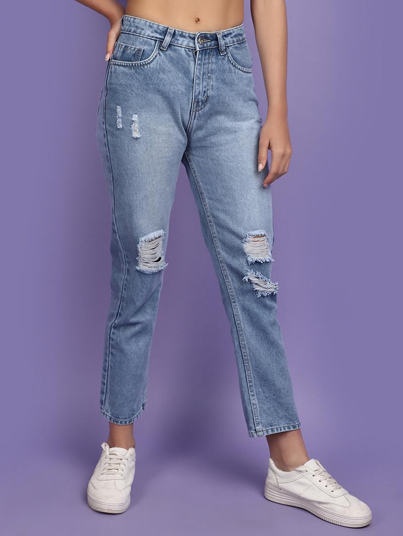 light blue distressed detailed denim jeans - 20836582 - Zoom Image - 0