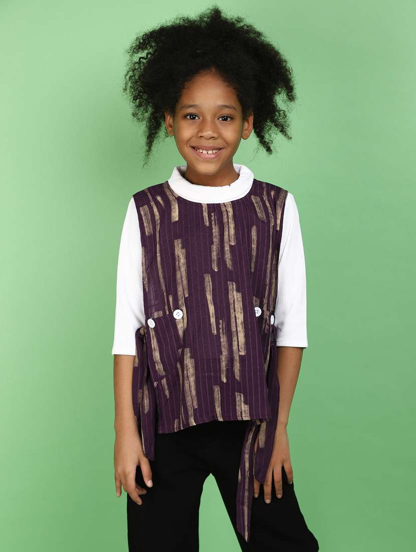 girls mock neck printed top