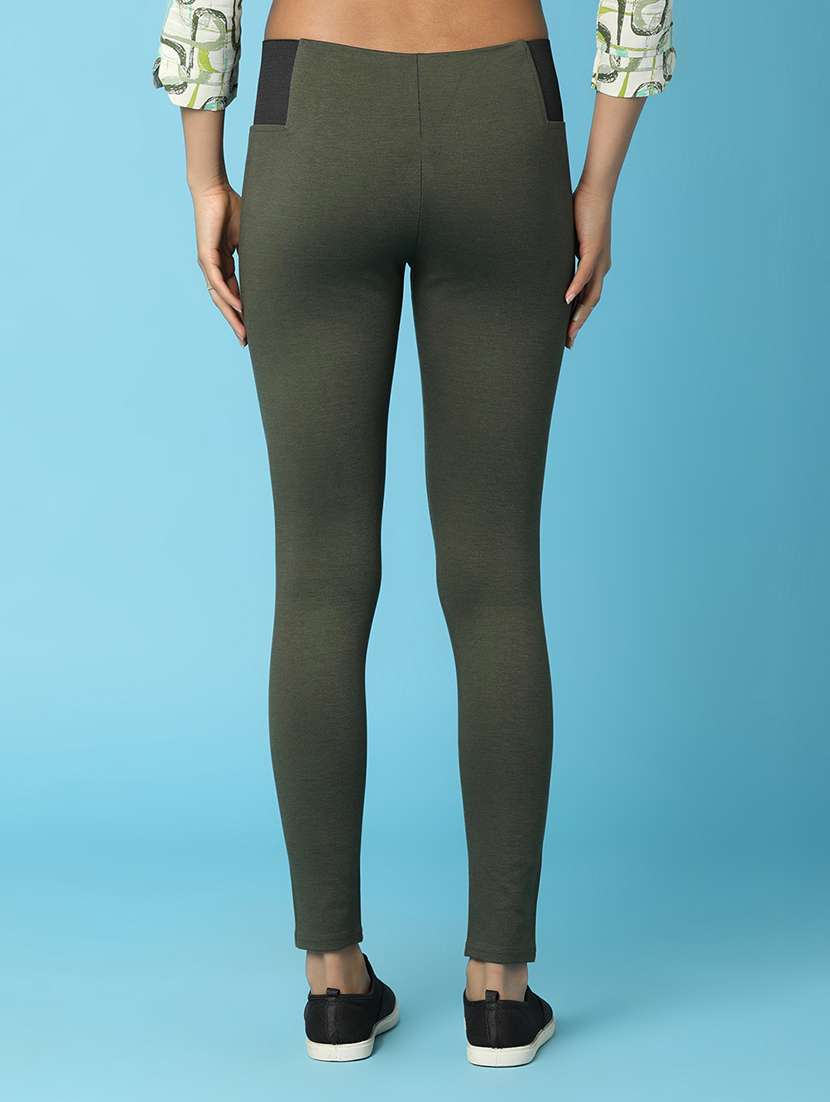 solid olive green detailed jegging - 20836682 -  Standard Image - 2