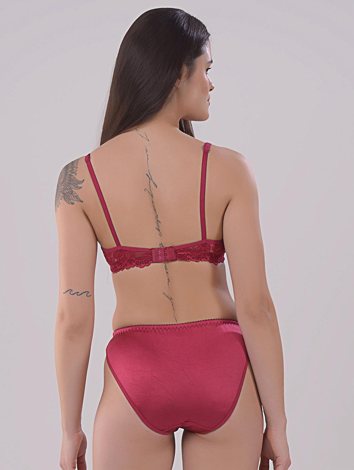 maroon lycra blend bras and panty set - 20837431 - Standard Image - 2