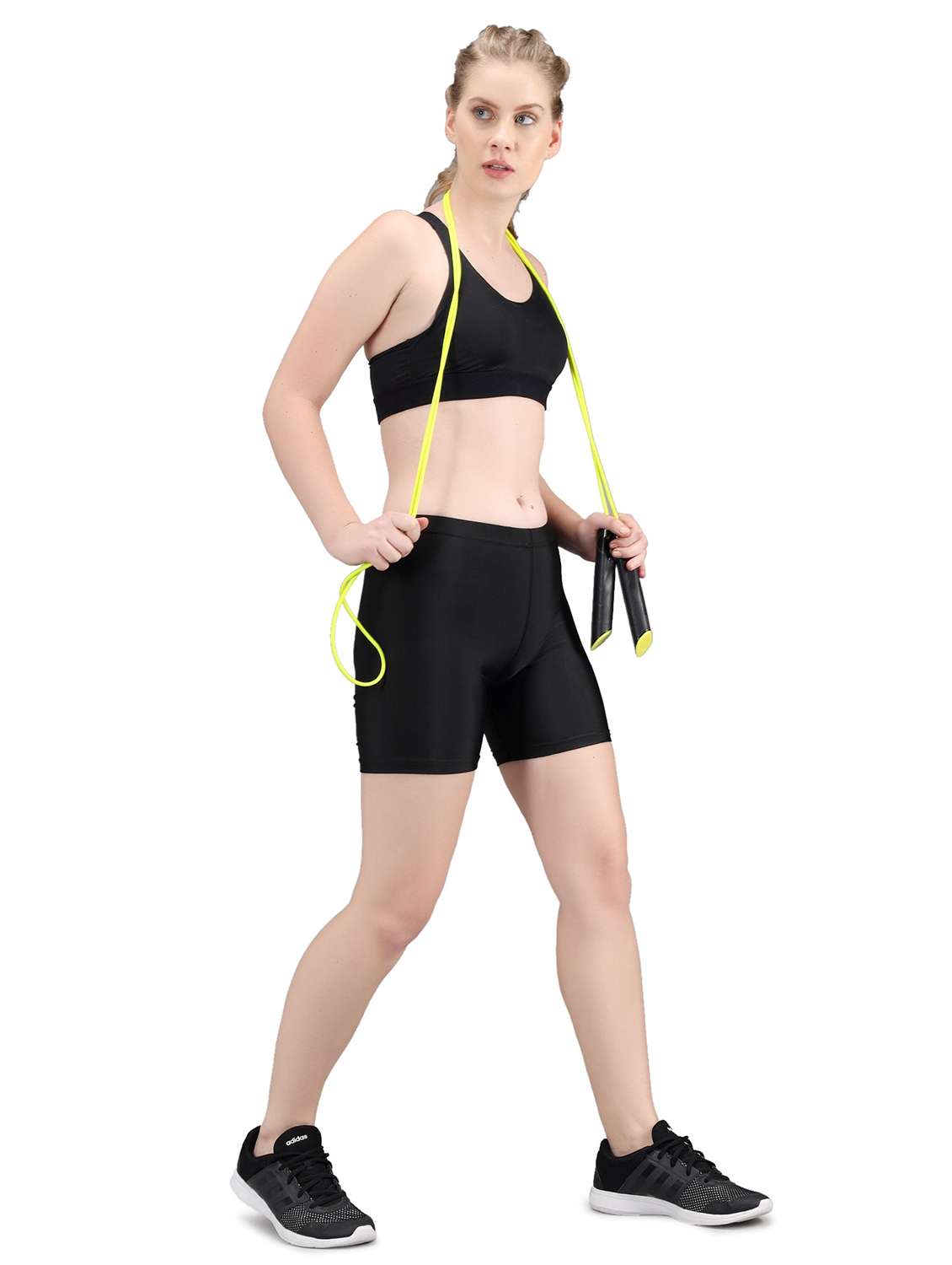 solid black lycra blend sports shorts - 20837553 - Standard Image - 2