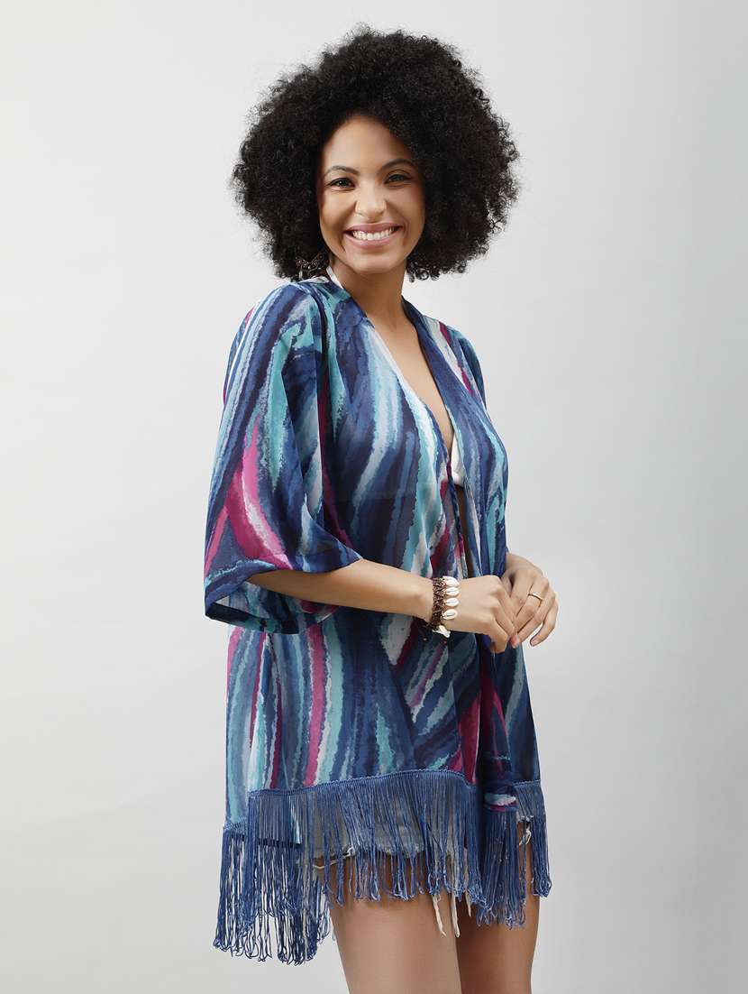 women blue printed regular shrug - 20837655 - Standard Image - 2